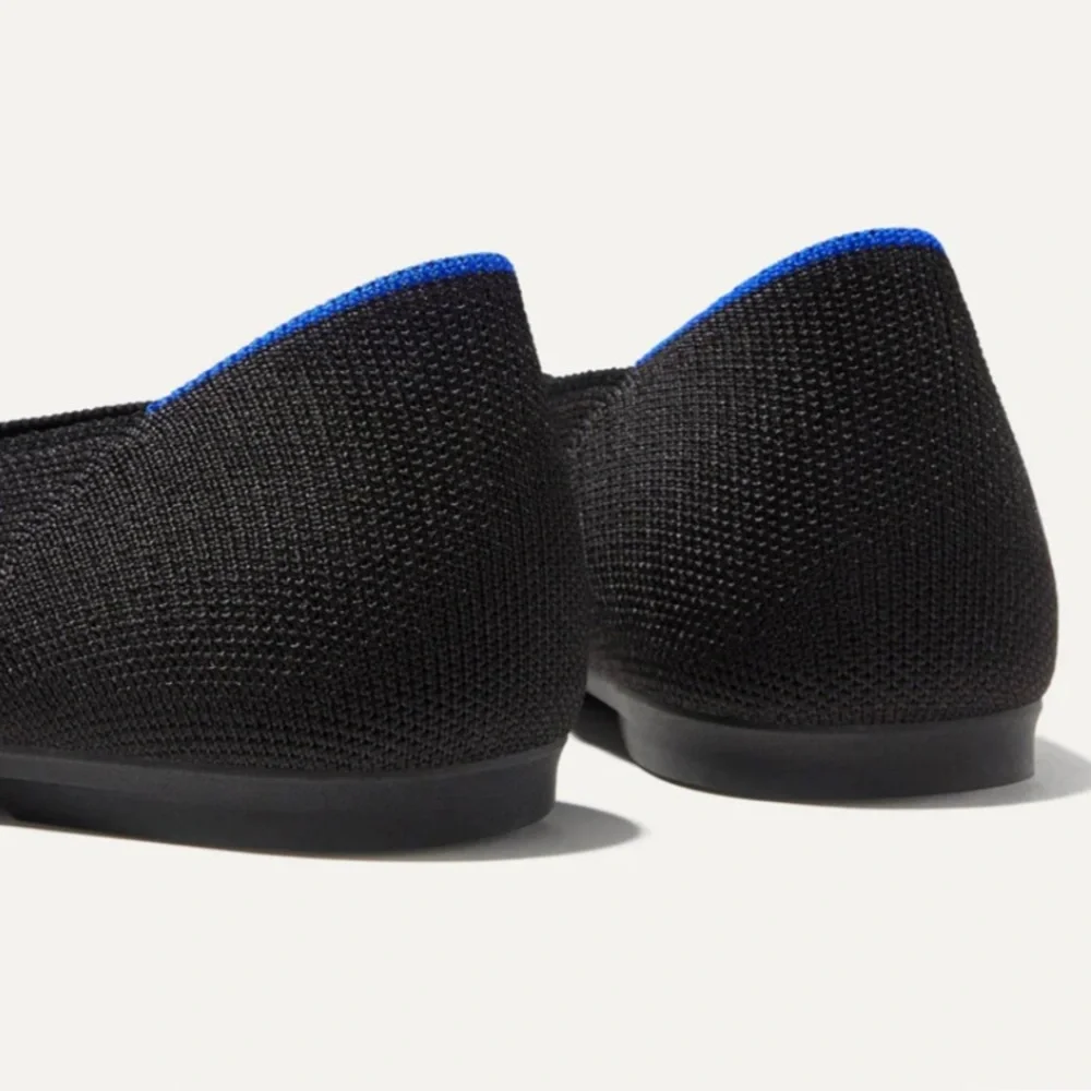 Rothy's The Point II Pointed Flats in Black with Blue Trim - Picture 3 of 5